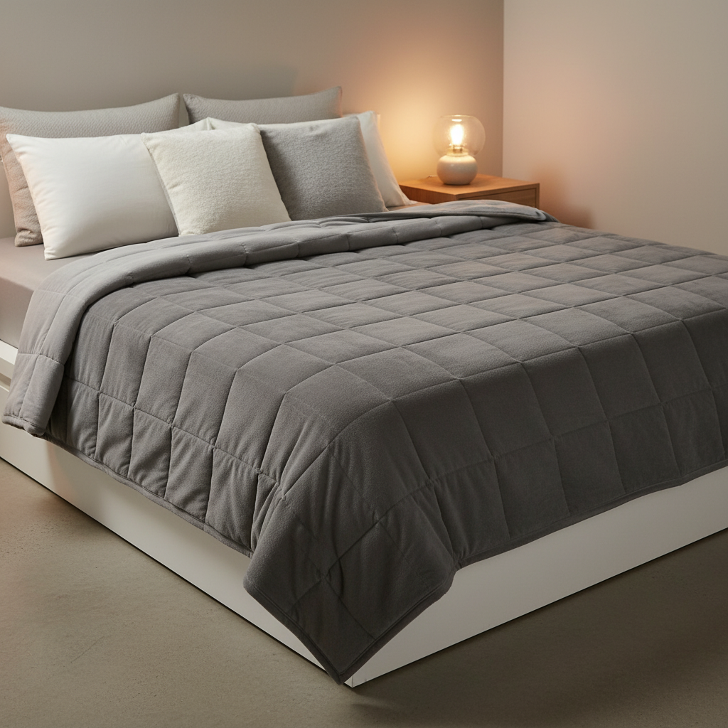 Velv.co 25lb Quilted Weighted Blanket in serene bedroom setting
